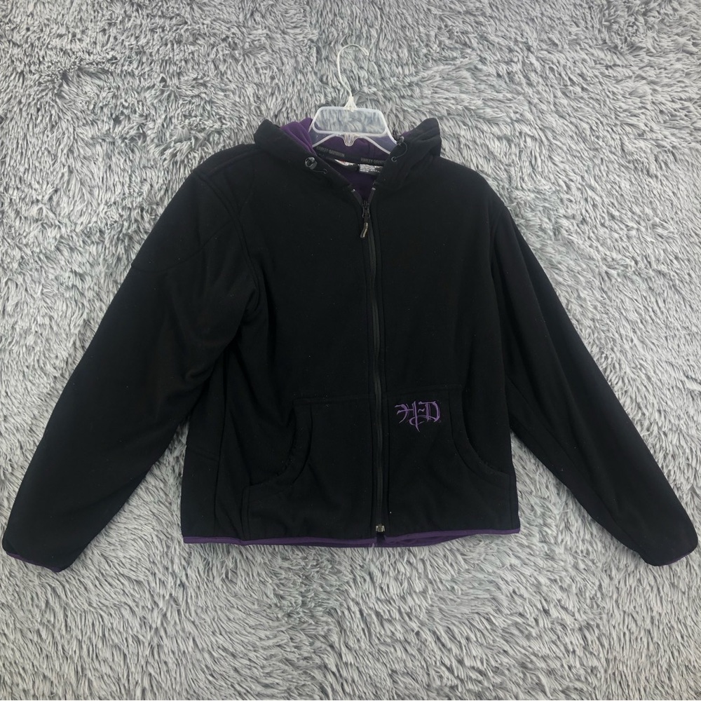 Harley Davidson Jacket Womens Size Large Black Purple Logo Coat Pockets